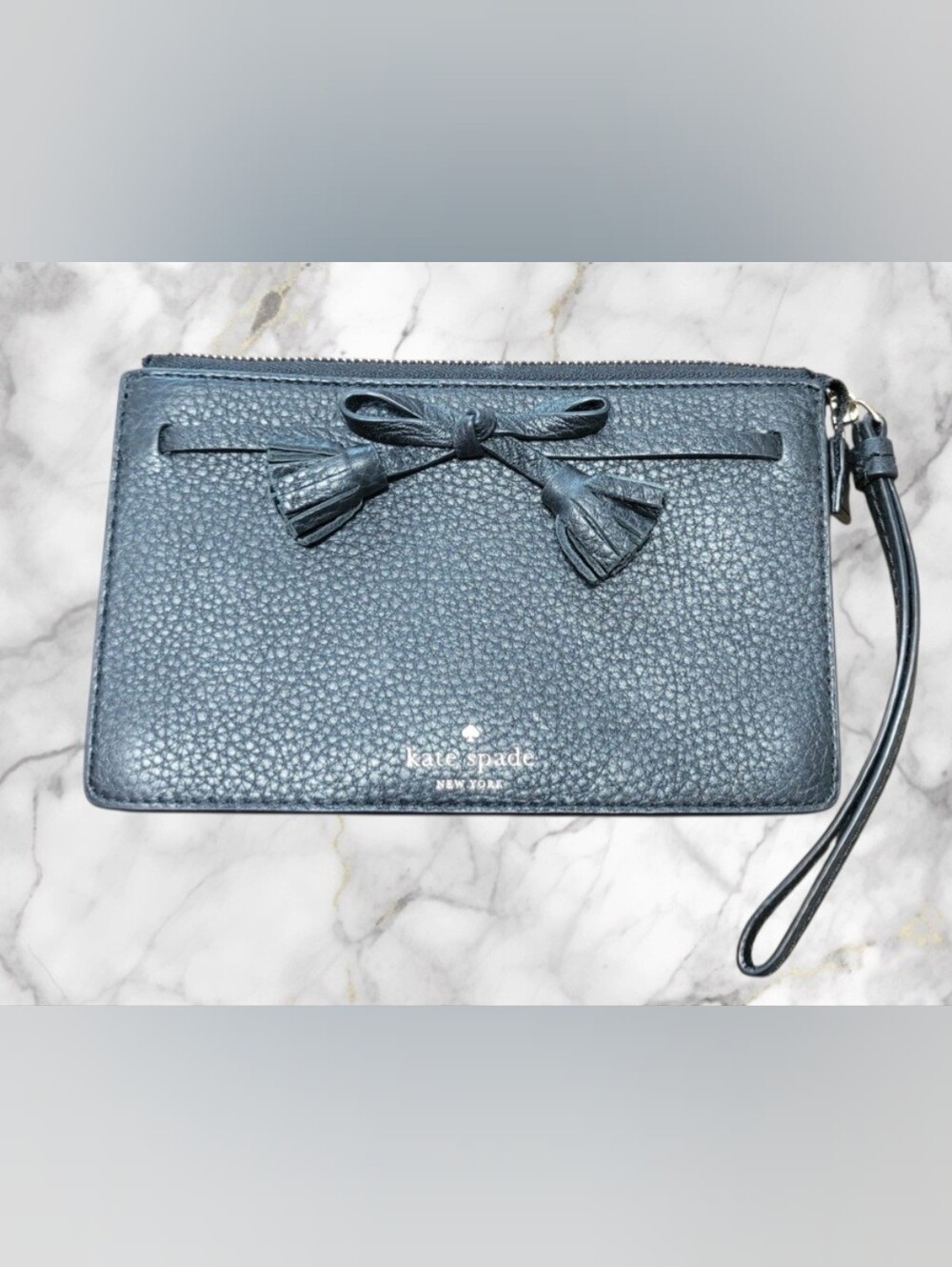 Kate Spade Black Pebbled Leather Bow Wristlet - Picture 2 of 7